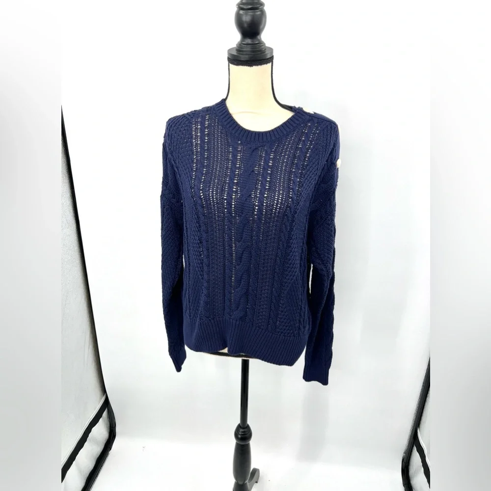 Ralph Lauren Black Label Aran-Knit ‘Refined Navy’ Cotton Sweater Woman’s XLarge - Picture 5 of 9